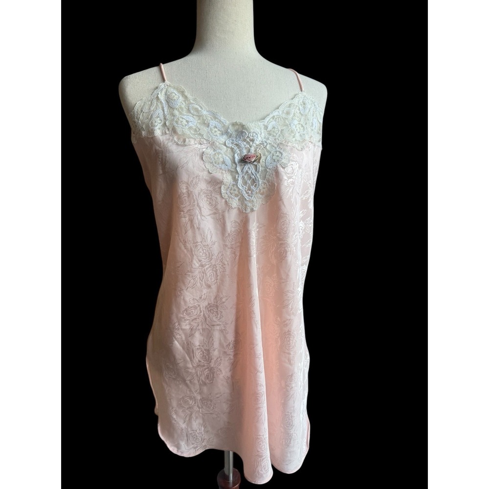 Vintage Slip Dress Lingerie‎ Lace Romantic 90s 80s Fairy Pink Demure Large FLAW